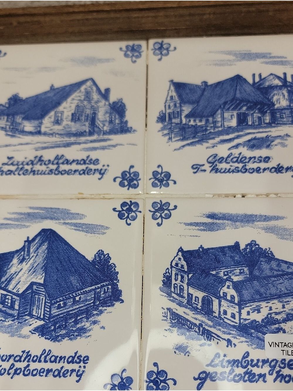Vintage Dutch Farmouse framed tiles tray delft blue - Picture 10 of 14